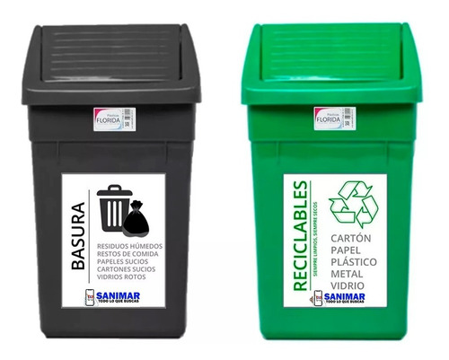 Set X2 Cestos De Residuos 60 L Reciclaje Negro Verde