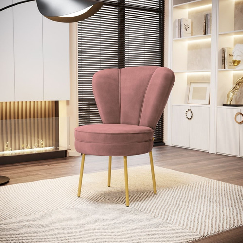 Jogo 2 Cadeiras Decor Para Mesa De Jantar Pés De Ferro Assento Rosa Escuro Desenho Do Tecido Tecido Veludo