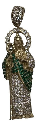 Dije San Judas Tadeo Oro 10k Con Zirconias Verdes Y Blancas Amarillo