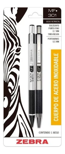 comprar Juego De Pluma Y Lapicero M\u002Ff 301 Zebra Punto Fino 2 Piezas. Color de la tinta Negro Color del exterior Acero inoxidable