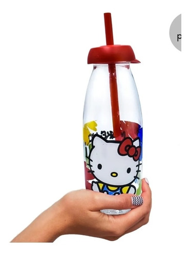 3vaso Botella C/popote Original Hello Kitty Your Day Sparkle