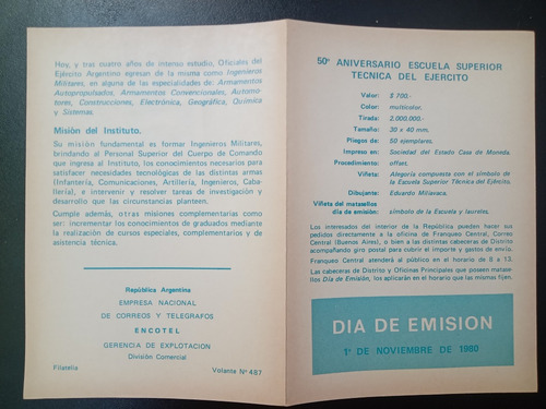 Cuadern Día Emisión Estampilla Escuela Sup Técnica Ejército (Usado)