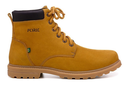 Bota Masc. Amarela Couro Nobuck Cano Médio Moda Casual Fork