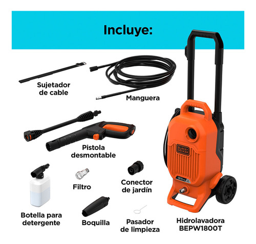 Imagen 4 de 10 de Hidrolavadora 1800w 125bar/1810 Psi Black & Decker Bepw1800t