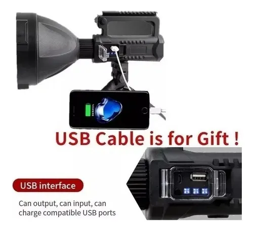 Foco Linterna Led Largo Alcance 600 Metros Usb Trípode Led