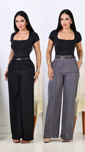 Kit 2 Calça Pantalona Alfaiataria com Cinto