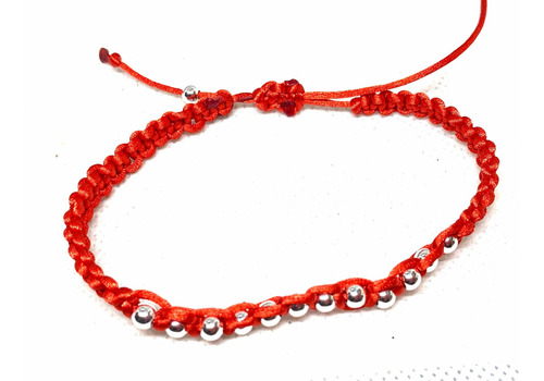 Imagen 1 de 7 de Tobillera Roja Macrame Bolitas Bolas De 4 Mm Plata 925