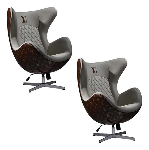 Kit 2 Poltronas Decorativas Egg Chair Lv Branco/marsala