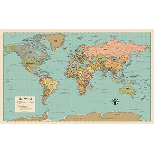 Póster De Mapa Del Mundo [color Beige] (laminado, 18  ...
