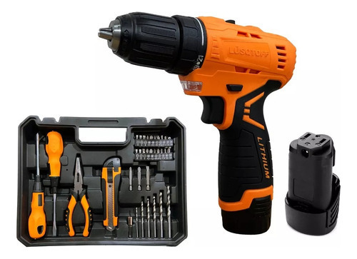 Imagen 1 de 8 de Taladro Atornillador Inalambrico Lusqtoff 2 Baterias 12v + Kit 32 Acc
