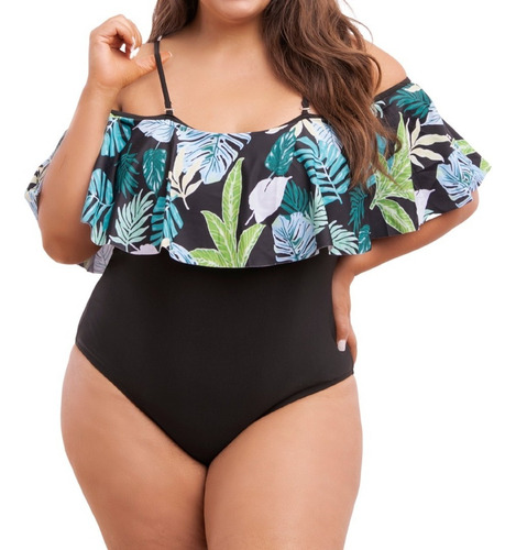Imagen 2 de 5 de Traje De Baño Sin Hombros Hawai Verde