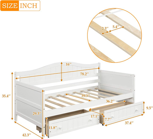 Sofá Cama De Tamaña Con Cajones De Almacenamiento, Sofá Cama