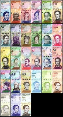 Billete Venezuela Set Completo 27 Billetes De 2 Fuertes A 1m