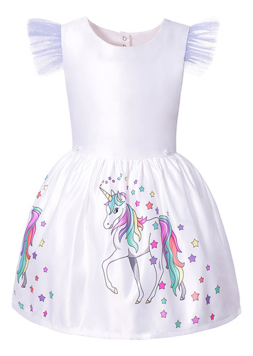 Vestido De Unicornio Con Cola Larga Y Peluca De Alas Para Ni