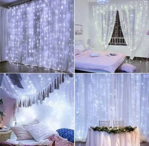 Imagen 2 de 3 de Cortina Led Lluvia Cascada Blanco Frio 3x3 Mts Decoración