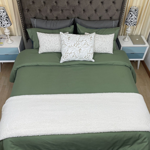 Imagen 7 de 7 de Duvet King Doble Faz Verde Militar- Gris Karytex