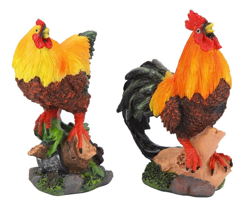 2 Piezas De Resina For Decoración De Gallo Y Gallina, Simul