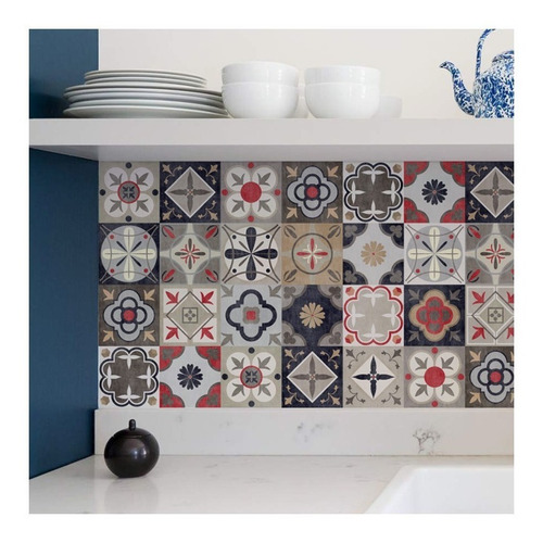 Imagen 2 de 3 de Lamina Azulejos Estilo Calcareos Autoadhesivos 1,20x0,60 Mts