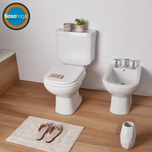 Imagen 5 de 10 de Sanitarios Ferrum Bari Inodoro Largo + Mochila Descarga Doble 3 Y 6 Lts + Bidet Monocomando O 3 Agujeros + Asiento 1era