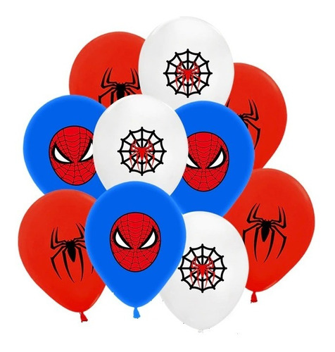 Kit Pack De 10 Globos R B A De Latex Spider Man Hombre Araña