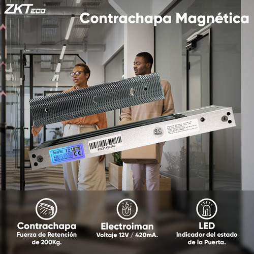 Zkteco Kit Contrachapa Magnética De 200 Kg A 12 Vdc Con Señal Nc Con Soporte En U / Modelo Lm-2805+lmb-280u Para Colocación En Puertas De Vidrio Sin Marco