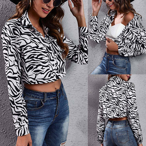 Blusa De Manga Larga Con Botones Para Mujer P, Estampado C 0