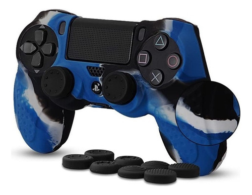 Ps4 Funda Expert Silicona Playstation 4 + 8 Grips Color Azul camuflaje
