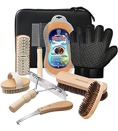 Harrison Howard Shinewell Horse Grooming Kit 9-piece With St