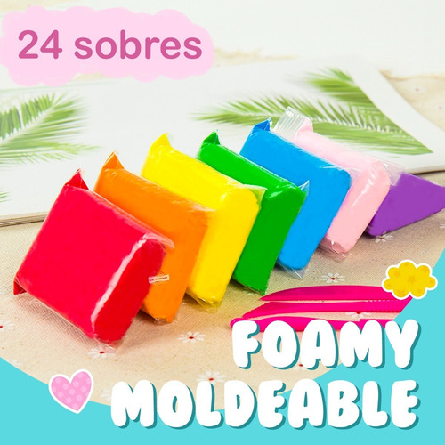 Imagen 2 de 9 de Set 2 Pack Foamy Moldeable 24 Pcs Colores + Moldeadores