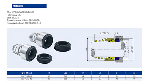 Sello Mecánico Para Bombas Lowara Sv De 12 Mm Pista 23 Mm Negro 50 Hz Trifásica