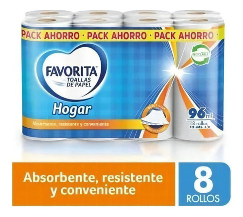 Toalla De Papel Favorita Hogar Doble Hoja 8 Un De 12 M