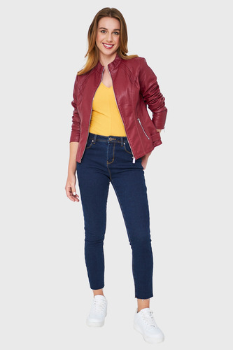 Imagen 2 de 6 de Chaqueta Cuello Mao Ecocuero Burdeos Nicopoly
