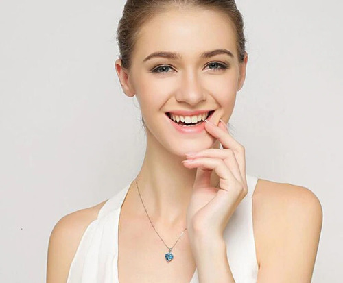 Imagen 2 de 5 de Collar Corazón Topacio Azul De Cristal Plata 925 1701e