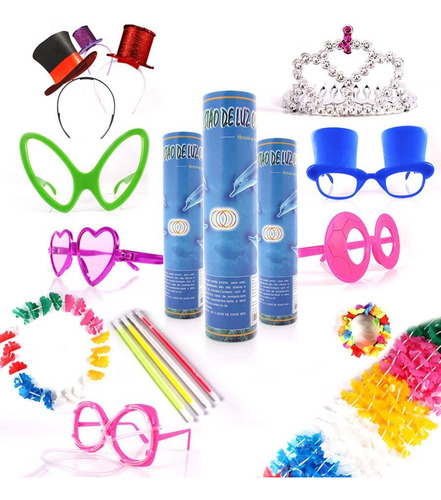 Kit 350 Peças Colar Tiaras Óculos Pisca Pulseira Neon Festa