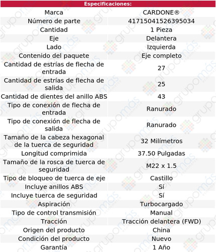 1 Flecha Tracción Del Izq Cardone Eclipse L4 2.0l 96 A 99