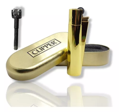 Clipper Metalico Dorado Brilloso / Estuche + Piedra De Regal