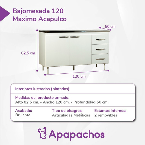 Alacena Y Bajo Mesada 1.20 Melamina Mueble Cocina Blanco