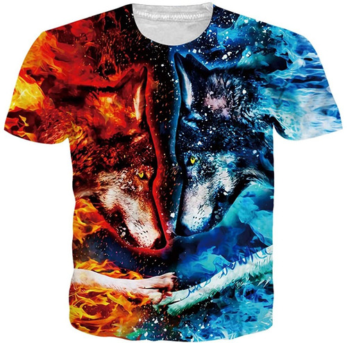 Camiseta Unisex De Manga Corta Con Estampado De Lobo 3d Con