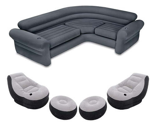 Intex Indoor Corner Sectional Couch W / Lounge Chair & Ottom