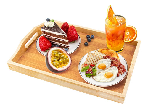 (l) Bandeja Para Servir Desayuno Rectangular De Madera Con A