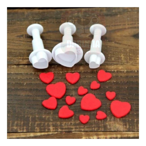 Imagen 2 de 5 de Set 3 Cortante Corazon Expulsor Reposteria Fondant Porcelana