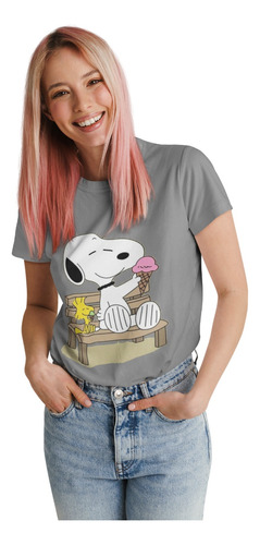 Polera Snoopy Charlie Brown Helado Algodon Estampado
