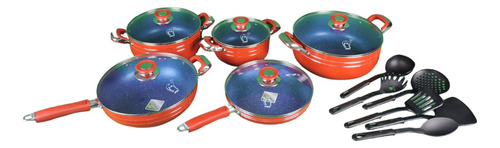 Batería Cocina Cocinalia Fácil 16 Pzas Set Acero Inoxidable Rojo