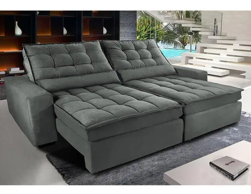 comprar Sofá Retrátil e Reclinável com Molas Ensacadas Cama inBox Gold 2,52m Tecido Suede Velusoft Cinza
