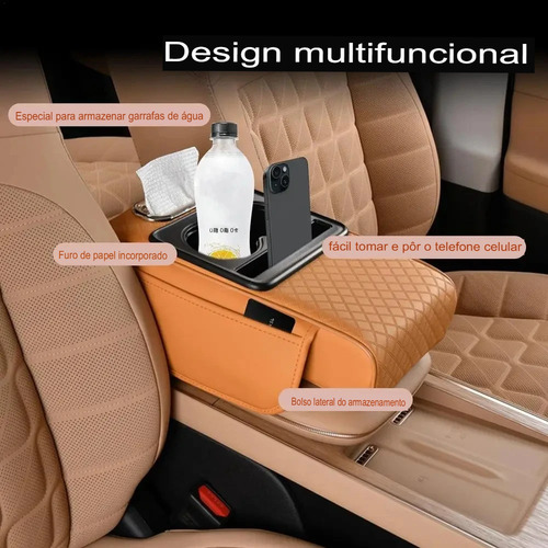 Almofada Apoio De Braço Para Carro Com 2 Porta Copos Console