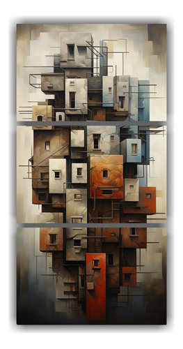 120x240cm 3 Cuadros De Edificios Abstractos En Colores Vibra