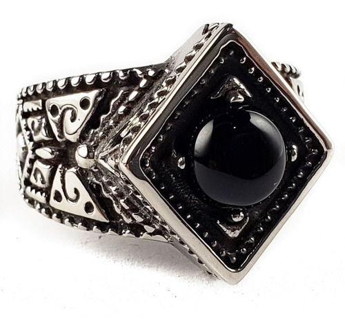 Anillo Estilo Turco De Lujo Elegante Negro Acero Inoxidable