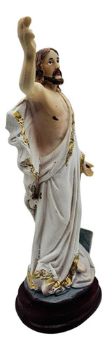 Escultura La Resureccion De Cristo 20 Cm Resina Ojo Pintado Blanco