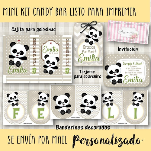 Candy Bar Mini Kit Imprimible Osito Panda #5 Pandita Beige