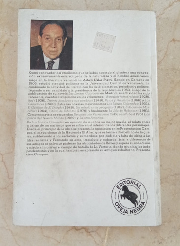 Las Lanzas Coloradas. Arturo Uslar Pietri. (Usado)